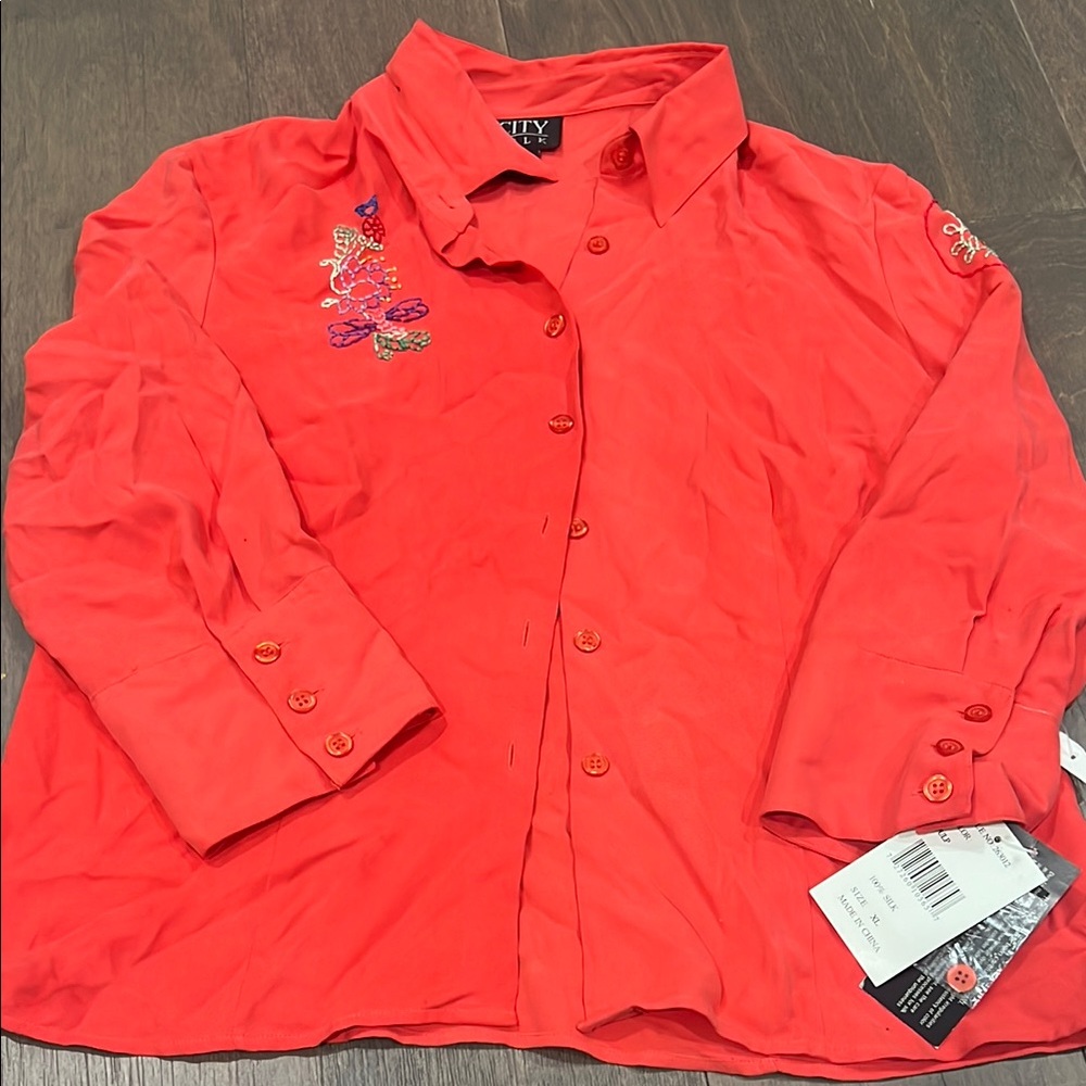 Red Embroidered Women’s Silk Shirt